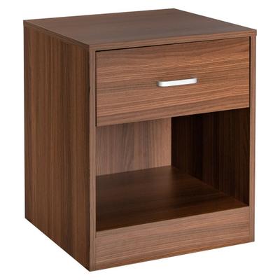 Costway Modern Nightstand with Storage Drawer and Cabinet-Brown