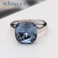 MOONROCY-Bague de fiançailles carrées en cristal bleu pour femme bijoux en argent cadeau de