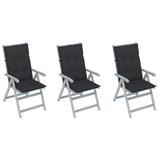 vidaXL Patio Reclining Chairs 3 pcs with Cushions Solid Acacia Wood - Grey