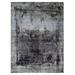 Shahbanu Rugs Black and Gray Wool and Silk Hi-Low Pile Modern Hand Knotted Painter's Palette Oriental Rug (8'10" x 12'0")