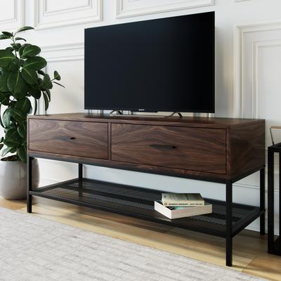 Katie 44" Modern Industrial TV Stand with Storage Drawers (Dark Walnut)