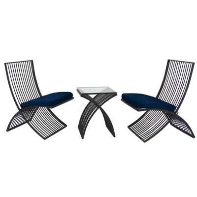 Set Of 3 Black Metal Eclectic Outdoor Seating Set by Quinn Living in Black