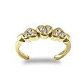 Jewelco London Ladies Solid 9ct Yellow Gold White Round Brilliant Cubic Zirconia Trilogy Pave Love Hearts Toe Ring