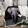 Loussiesd Elephant Plush Blanket 3D Elephant Print Sherpa Blanket for Kids Boys Adults Wild Animal Pattern Fleece Throw Blanket Soft Fuzzy Blanket for Sofa Bed Couch King 87x94 Inch,Black