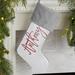 Personalization Mall Scripty Name Personalized Christmas Stocking Polyester in Gray | 19.5 H x 7.5 W in | Wayfair 27868-GR