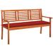 vidaXL 3-Seater Patio Bench with Cushion 59.1" Solid Eucalyptus Wood - 59.1" x 23.6" x 35"