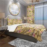 Designart 'Birds and Pink Roses Floral Pattern' Modern & Contemporary Bedding Set - Duvet Cover & Shams