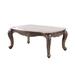 Faux Marble Top Engraved Wooden Frame Coffee Table, Off White and Gold