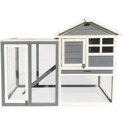 Hanover Outdoor Wooden Elevated Rabbit Hutch with Ramp, Wire Mesh Run, Waterproof Roof, Removable Tray 4 ft. W x 2 D x 3 H