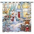 YUANZU Christmas Blackout Curtains, 3D Happy Snowman Bird Farmhouse Patterns Microfiber Fabric Eyelet Blackout Curtains for Living Room Bedroom Window W117cm (46") x D137cm (54") 2 Panels