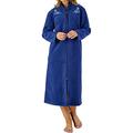 Slenderella Womens Ladies 45"/114cm Luxury Soft Boucle Blue Fleece Collared Zip Up House Coat Dressing Gown Embroidered and Satin Trim XL