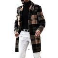 MANYMANY Mens Plaid Overcoat Men Elegant 3/4 Long Jacket Men Thick Winter Coat with Pockets