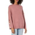 Armani Exchange Women's Relaxed FIT Dropped Shoulder Pullover, 3 Utility Metallic Buttons ON Bottom Sleeves Sweater, Rose, S