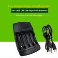 Chargeur écologique à 4 voies avec port d'entrée USB pour piles jetables LR03 LR6 et piles