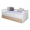 Pack lit gigogne avec 2 matelas bois massif blanc et bois 80x190 cm