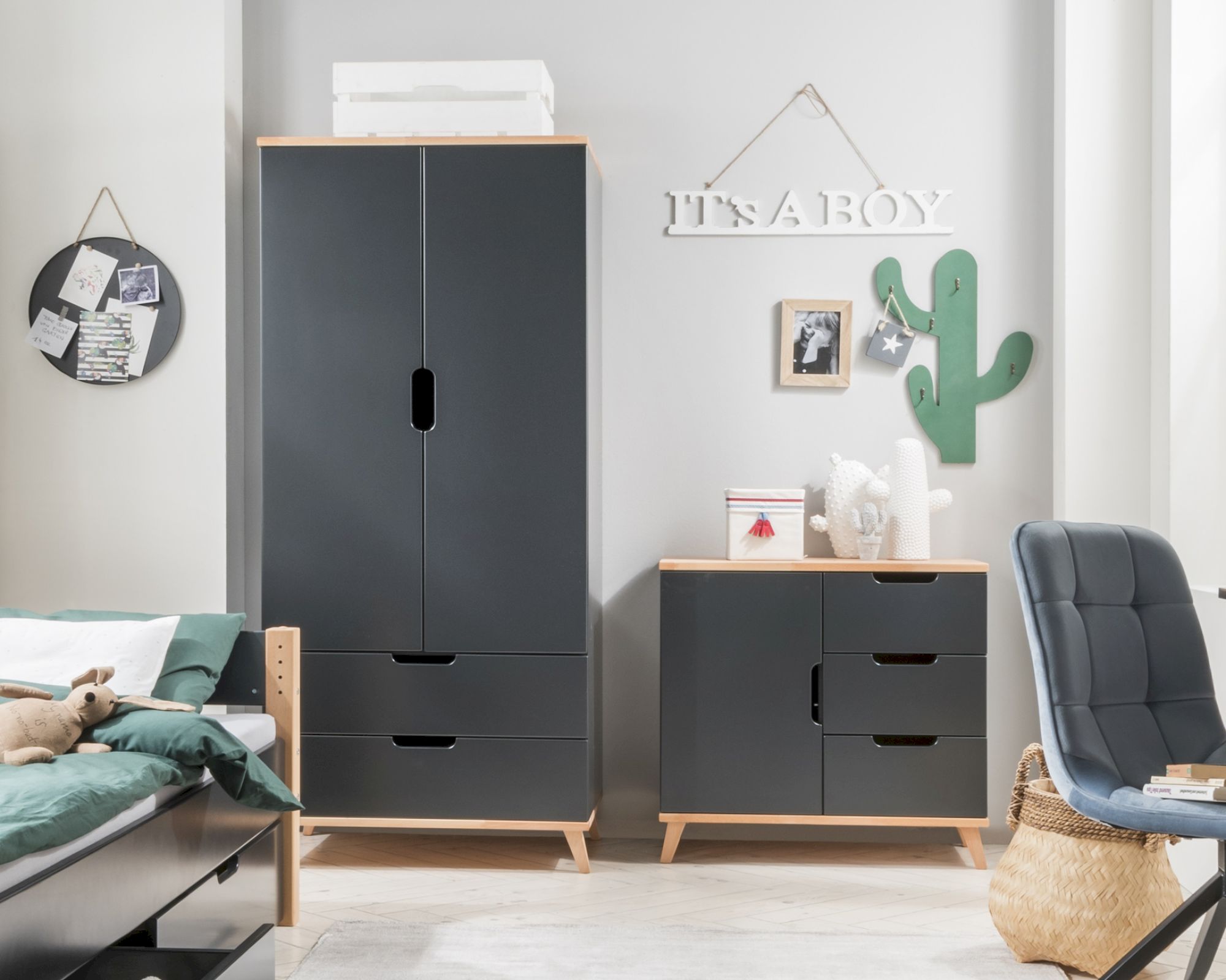 INFANSKIDS »Infanscolor« Kinderzimmer Kleiderschrank anthrazit anthrazit-Buche / 2-Türig