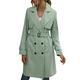 Women Long Trench Coat with Belt Double-Breasted Solid Colour Lapel Collar Windbreaker Jacket Spring Autumn Coat S-XL (Green Thicken, L)
