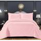Prime Linens Super King Size Bedding Set - Pink Quilted Bedspread Throw + 2 Pillow Shams - Reversible Embossed Pattern Quilt Bed Cover for Bedroom Decor