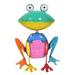 Trinx Bronson Colored Enamel Metal Green Head Frog Statue Metal in Orange/Green/Blue | 14 H x 8 W x 12 D in | Wayfair