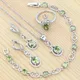 Ensemble de bijoux en argent 925 vert Olive boucles d'oreilles bague pendentif chaîne