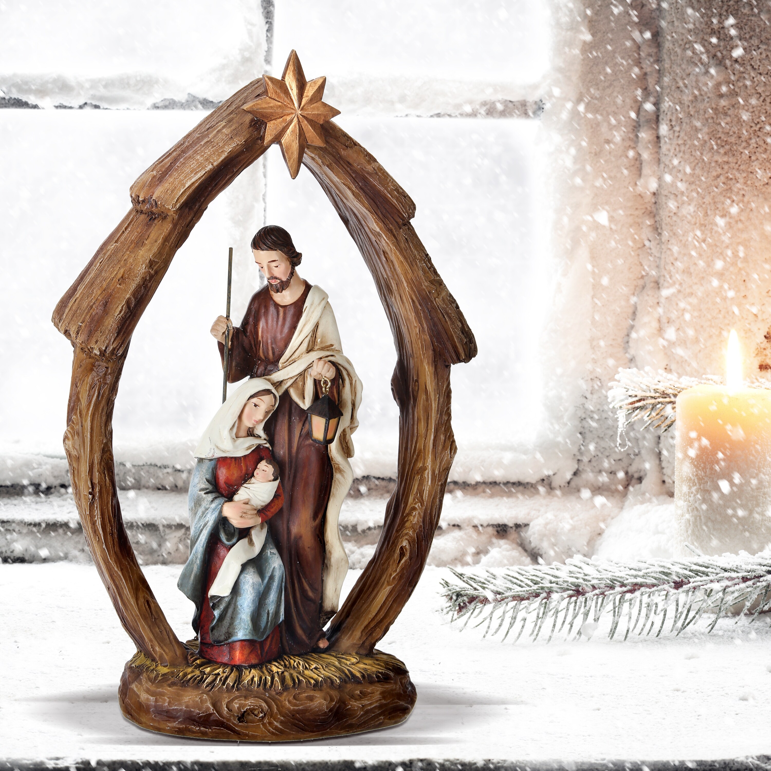 12" Resin Holy Family In Arch W/Star