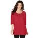 Plus Size Women's Three-Quarter Sleeve Embellished Tunic by Roaman's in Classic Red Beading (Size 34/36) Long Shirt