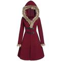 ZZENOR Women's Winter Coat with Faux Fur Hood Gothic Transition Jacket Warm Winter Jacket Retro Quilted Jacket Parka Coat Dress Trench Coat, red, L