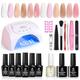 Beetles Gel Nail Polishes Starter Kit, 6 Colors Nail Salon Set with 48W UV Nail Lamp, Transparent Jelly Milky White Pink Nude Gel Nail Polish with Base Top Coat Nail Nail Art Manucure Gift