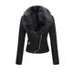 Giolshon Women Faux Suede Leather Winter Clothes Trendy Moto Biker Short Jacket with Removable Fur Collar 8830 Black S