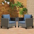 Red Barrel Studio® Joette Outdoor Patio Chair w/ Cushions set Of 2 Wicker/Rattan in Blue | 28.74 H x 27.95 W x 30.12 D in | Wayfair