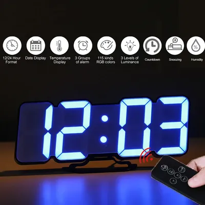 Horloge murale numérique télécommandée 115 couleurs LED horloge de table contrôle du son réveil