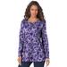 Plus Size Women's Long-Sleeve Crewneck Ultimate Tee by Roaman's in Midnight Violet Watercolor Flowers (Size 1X) Shirt