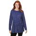 Plus Size Women's Perfect Printed Long-Sleeve Crewneck Tunic by Woman Within in Navy Offset Dot (Size 3X)