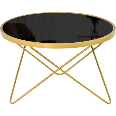 Table basse ronde design style art déco ø 65 x 40H cm plateau verre trempé noir châssis acier doré