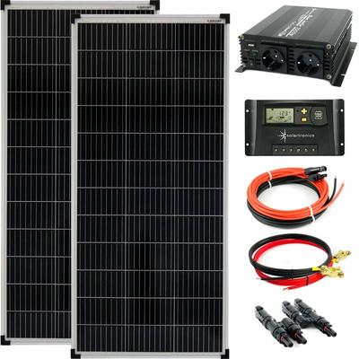 Komplettset 2x100Watt 12Volt 1200mm Spannungswandler 1000W 20A Laderegler gelb Solar Inselanlage