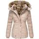 Vimoli Women Outerwear Winter Thick Lined Parka Quilted Padded Puffer Warm Coat Faux Fur Collar Hooded Jacket Zip Pockets(A Pink,XL)