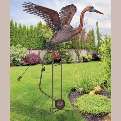 Kinetic Rocking Crane Sculpture Antique Bronze , A...