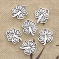 30 pièces breloques chanceux irlandais trèfle à quatre feuilles 13mm Antique faisant pendentif