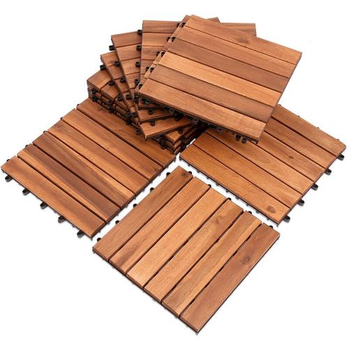 Hengda – Holzfliesen aus Akazien Holz 30x30cm, 6 Latten Fliese 2m², Bodenfliesen für Terrassen und