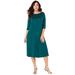 Plus Size Women's Ultrasmooth® Fabric Embellished Swing Dress by Roaman's in Emerald Green (Size 34/36)