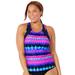 Plus Size Women's Chlorine Resistant High Neck Racerback Tankini Top by Swimsuits For All in Pink Abstract (Size 12)