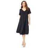 Plus Size Women's Ultrasmooth® Fabric V-Neck Swing Dress by Roaman's in Black (Size 42/44) Stretch Jersey Short Sleeve V-Neck