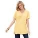 Plus Size Women's Perfect Short-Sleeve Shirred V-Neck Tunic by Woman Within in Banana (Size 2X)