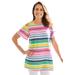 Plus Size Women's Short-Sleeve Cold-Shoulder Tee by Woman Within in White Charming Stripe (Size 34/36) Shirt