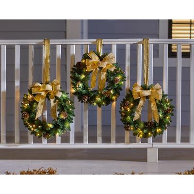 Set Of 3 Cordless Pre-Lit Mini Christmas Wreaths b...