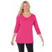 Plus Size Women's Perfect Three-Quarter Sleeve V-Neck Tee by Woman Within in Raspberry Sorbet (Size 6X) Shirt