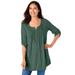 Plus Size Women's 7-Day Three-Quarter Sleeve Pintucked Henley Tunic by Woman Within in Pine (Size M)