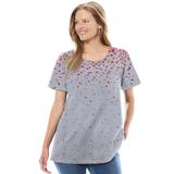 Plus Size Women's Graphic Tee by Woman Within in Heather Grey Falling Hearts (Size 30/32) Shirt