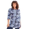 Plus Size Women's Boatneck Ultimate Tunic with Side Slits by Roaman's in Navy Bandana Paisley (Size 18/20) Long Shirt