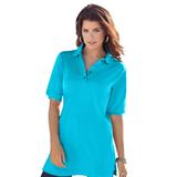 Plus Size Women's Oversized Polo Tunic by Roaman's in Ocean (Size 14/16) Short Sleeve Big Shirt